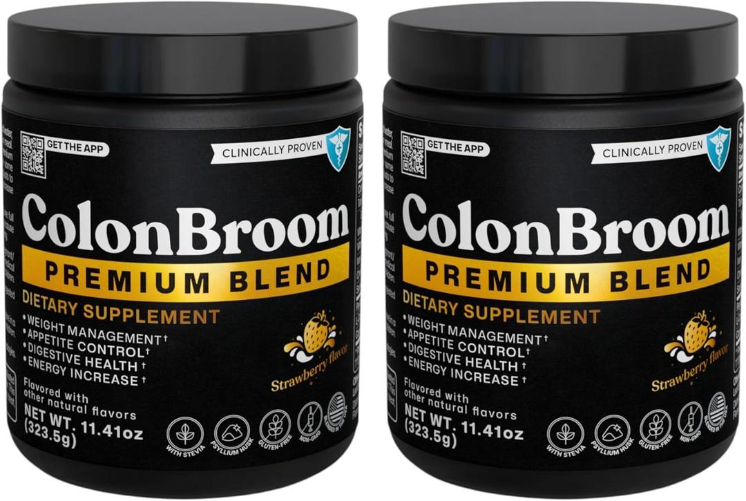 ColonBroom Premium Weight Management Supplement (Strawberry) - Colon Broom Psyllium Husk Fiber Powder Drink - Gluten Free, Non-GMO Colon Cleanse for Bloating Relief & Gut Health, 100 Servings (11.41 Ounce (Pack of 2)
