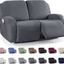 KinCam Recliner Covers, Stretch Reclining Chair Covers, Recliner Sofa Slipcovers Stripe Jacquard Recliner Couch Covers Furniture Protector Covers for Pet Kid (2XL Seater, Dark Gray)