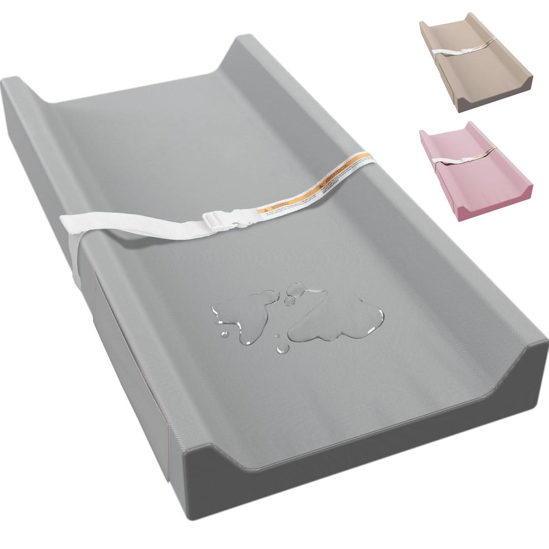 Vegan Leather Baby Changing Pad, Waterproof & Wipeable Soft Diaper Changing Mat 32" x 16.6" Comfortable Infant Changing Station for Dresser & Table (Gray)
