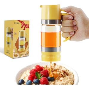Aelga Glass Honey Dispenser No Drip - 9 OZ Honey Pot Honey Jar with Handle - Maple Syrup Dispenser (Yellow)