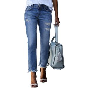 EVALESS Womens Jeans High Waisted Stretchy Ripped Distressed Tummy Control Straight Ankle Jean for Women Trendy 2025 (8, Blue)