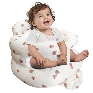 Inflatable Baby Seat for Babies 3-36 Months, Baby Chair with Fence & Built in Air Pump, Blow Up Floor Baby Seat with Back Support, Inflatable Baby Chair Sit Me Up for Home, Travel (Bear)