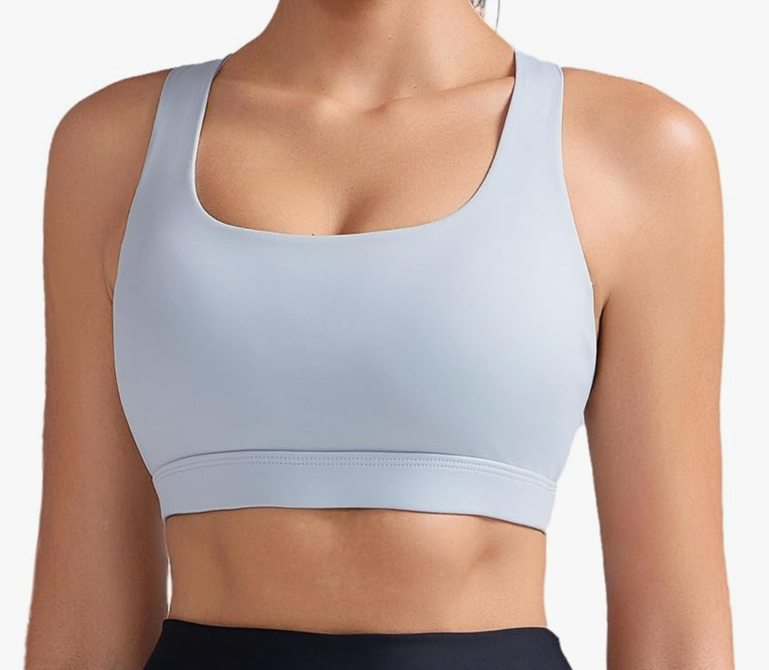 RUNNING GIRL Sports Bras for Women, Medium-High Impact Running Strappy Sports Bra with Removable Pads Size L Grey