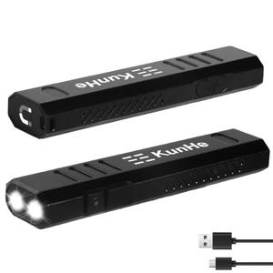KunHe Flat Rechargeable Pocket Flashlight with Magnetic Base 2 Pack – 800 Lumens Slim LED Utility EDC Flashlight for Car Repair Inspection Home & Emergency Use