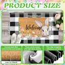 Duraaamo 2 Pcs Easter Coir Doormat Outdoor Rug Bunny Welcome Door Mat Layered Buffalo Plaid Black White Checkered Rug Coir Easter Mat for Outdoor Front Porch Entryway Decor