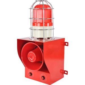 Alarm Siren Waterproof Indoor/Outdoor Security Emergency Adjustable 130dB Loudest Sirens with Beacon Light Protective Net Plug for Factory, Office, Warehouse, School AC110-120V