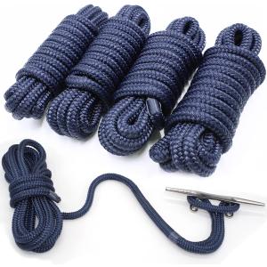 4 Pack 1/2 X 15 Dock Lines|Marine-Grade Double-Braided Nylon Dock Line with 12 Eyelet.Hi-Performance Boat Rope Mooring Rope Dock Line Navy Blue