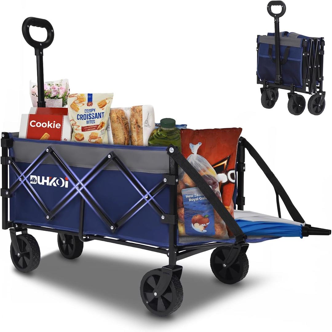 Compact Foldable Tailgate Wagon Cart with Wheels, 12 lb Lightweight Small Folding Utility Wagon for Garden, Grocery, Beach, Camping - Portable Cart (Blue)