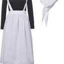 BPURB Women Pioneer Colonial Dress Pilgrim Costume Civil War Dress Victorian Maid Peasant Costume with Apron (Large)