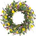 LLZLL Spring Decorations for Home 22" Spring Wreath Artificial Summer Wreaths with Eucalyptus Leaf Lavender and Daisy for Easter Indoor Outdoor Home Festival Celebrations (Multicolor-1)
