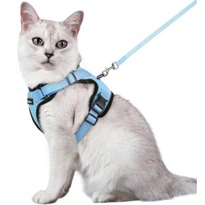 rabbitgoo Cat Harness and Leash for Walking, Escape Proof Soft Adjustable Vest Harnesses for Cats, Easy Control Breathable Reflective Strips Jacket, Light Blue, M