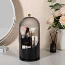 Toothbrush Holder with Cover for Bathroom Countertop, Rotating Organizer for Electric Tooth Brush and Toothpaste, 3-Slot Makeup Brush Storage, Self-Draining Vanity Counter Organizer, Black