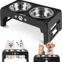 Jovrun Elevated Dog Bowls for Small Dogs and Cats, Non-Slip Cat Bowls with 2 Thick 5.5" Stainless Steel Dishes, Dog Feeder 2 Heights Adjustable to 2.6"-5.3"
