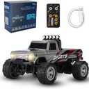 Mini RC Truck,1:64 Scale Monster Truck Remote Control Car with Lights, 2.4Ghz Remote Control RC Car and Trailer, Speed and Steering Adjustable (Gray)