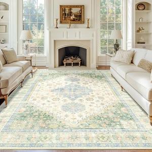 MUJOO 8x10 Area Rugs,Washable Rugs for Living Room Dining Room Bedroom,Large Boho Throw Carpet,Non Slip Big Indoor Low Pile Light Green and Blue MUJOO 8x10 Area Rugs,Washable Rugs for Living Room Dining Room Bedroom,Large Boho Throw Carpet,Non Slip Big Indoor Low Pile Light Green and Blue