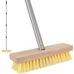 Floor Scrubber Brush with Long Handle for Deck Cleaning, 52'' Stiff Bristle Scrub Broom for Shower, Bathroom, Boat, Concrete, Carpet, Garage (Yellow)