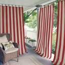 Elrene Home Fashions Highland Stripe Indoor/Outdoor Curtain Panel, 50 inches X 84 inches, Red