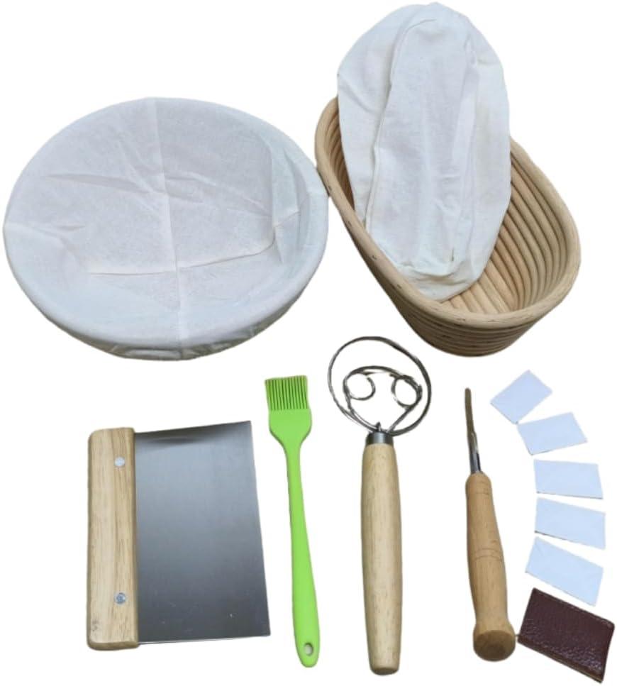 Sourdough Bread Baking Kit  2 Banneton Proofing Baskets With Liners (9 Round & 10 Oval), Dough Whisk, Bread Lame With 5 Blades, Dough Scraper, Silicone Brush