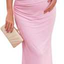 Women's Maternity Off The Shoulder Maxi Dress Mesh Ruched Bodycon Pregnancy Dresses Baby Shower Photoshoot (Pink)