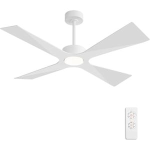 WINGBO 54" Wet Rated Outdoor Ceiling Fan with Lights, 4 ABS Plastic Blades, Reversible DC Motor, 6-Speed Remote Control, 3 CCT, Waterproof Ceiling Fan for Patio Porch Gazebo Garage, Gloss White