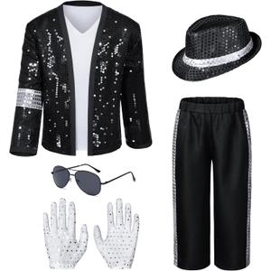 Dance Star Kids Costume for Boys 80s 90s Pop Stage Cosplay Party Halloween Role Play Black 3-5T