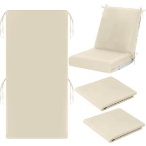 Tudomro 2 Pcs Outdoor High Back Chair Cushion Covers (Not Includes Cushion) Waterproof Patio Replacement Rocking Chair Slipcover Seat Pad Cover with Tie for Furniture (Beige,44'' X 21'')