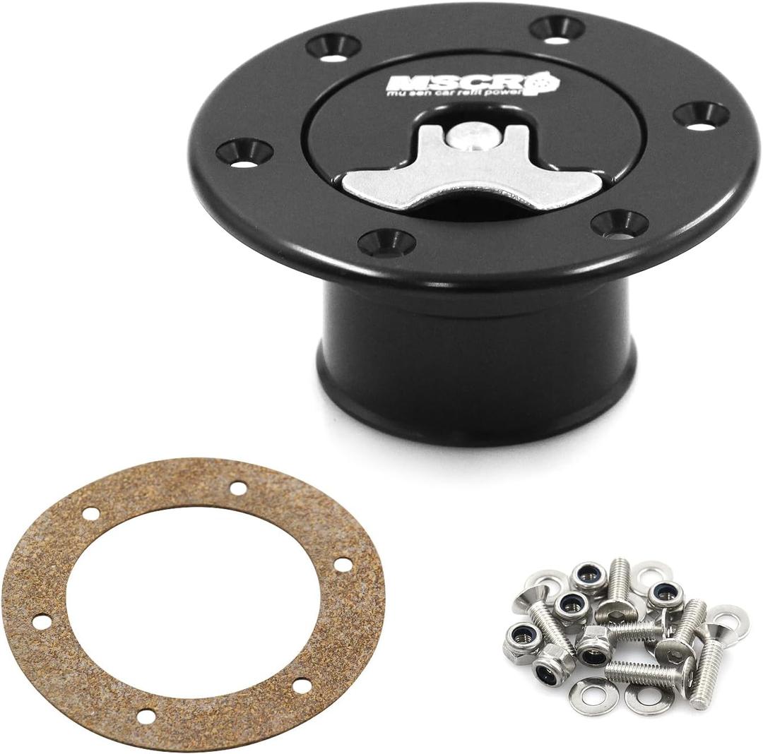 Billet Aluminum 35.5mm Fuel Cell Gas Cap Fuel Surge Tank Cap with 6 Hole Non-vented (Black)