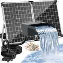 POPOSOAP 55W Solar Pond Waterfall Spillway with Fountain Pump, 304 Stainless Steel Pond Spillway & Filtration System with 9.8FT Tubing for Garden Ponds Landscape Water Features-P5552Y