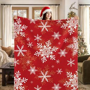 OTOSTAR Red Christmas Fleece Throw Blanket Snowflakes Soft Fuzzy Plush Blankets for Couch Sofa Bed Warm Winter Throw 50x60 Inch (Red)