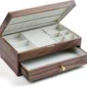 Black Walnut Wooden Jewelry Box - Allwood, Handcrafted, Classic Jewelry Box. Jewelry boxes & organizers for Women, Men, and Girls (Double-Layer)