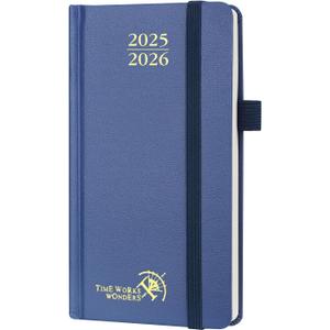 POPRUN Small Academic Planner 2025-2026 (17-Month: Aug.2025-Dec.2026) for Purse, Pocket Calendar (3.5''x6.5'' Hardcover) Daily Weekly Monthly with Pen Holder - Navy Blue