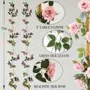 dallisten 2 Strands 73'' Artificial Silk Rose Flower Vines Garland, Fake Pink Roses Floral Green Leaves Hanging Plant for Wedding Arrangement Decoration, Wall, Party, Bedroom, Home Decor (Pink)