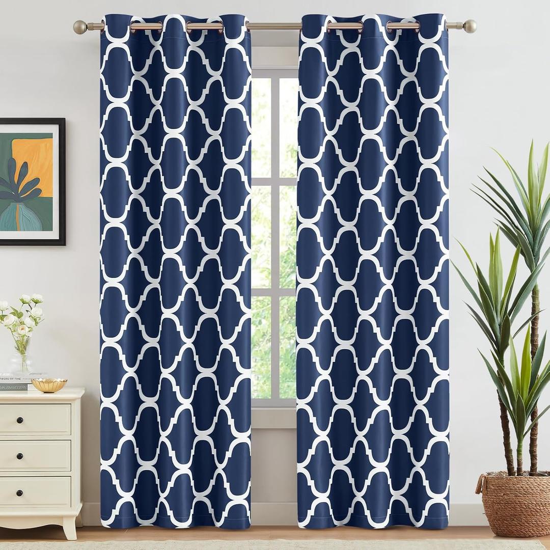 Melodieux Navy Blue Moroccan Blackout Curtains 72 Inches Long for Bedroom Living Room, Room Darkening Grommet Drapes, 42" W x 72" L, 2 Panels (42"W x 72"L (Pack of 2))