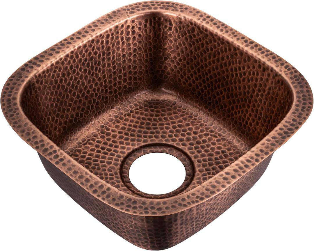 Monarch Abode Kitchen & Bar Sink 15-inch Atlas Dual Mount Drop in Kitchen Sink, Hand Hammered Pure Copper Sinks, Drop in Bar Sinks or Undermount, Deep Single Bowl