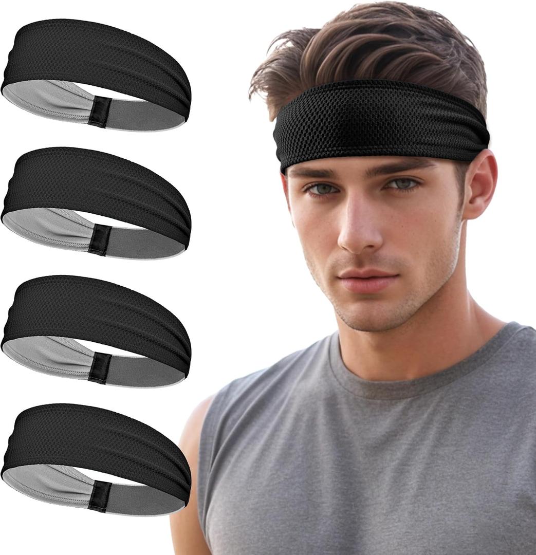 Sukeen Sports Headbands for Men, Moisture Wicking Sweat Bands Headbands Non-Slip, Breathable Elastic Sweatband, Running Headband for Yoga, Tennis, Fitness Workout (Black)