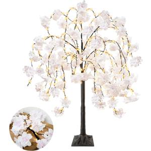 obbsie 4FT Cherry Blossom Tree with 360 LED Fairy Lights Artificial Lighted Tree with 8 Lighting Modes Light Up Pink Tree with Faux Flowers for Spring Wedding Party Indoor Outdoor Decor