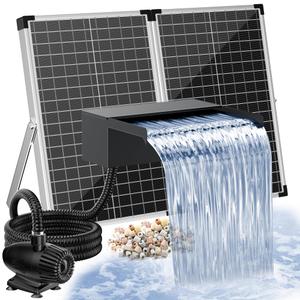 POPOSOAP 70W Solar Pond Waterfall Spillway with Fountain Pump, 304 Stainless Steel Pond Spillway & Filtration System with 9.8FT Tubing for Garden Ponds Landscape Water Features-P5703Y