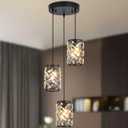 Black Crystal Pendant Lights Kitchen Island, Adjustable Hanging Chandelier with Ambient Lighting, E12 Base, Plated Modern Farmhouse Fixture for Dining Room, Bedroom, Living Room
