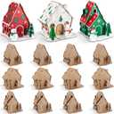 Harloon 12 Sets Christmas Gingerbread House Kit Kids Cardboard Coloring House Christmas Holiday Craft Cardboard Gingerbread Decorations for Xmas Party DIY Craft Supplies