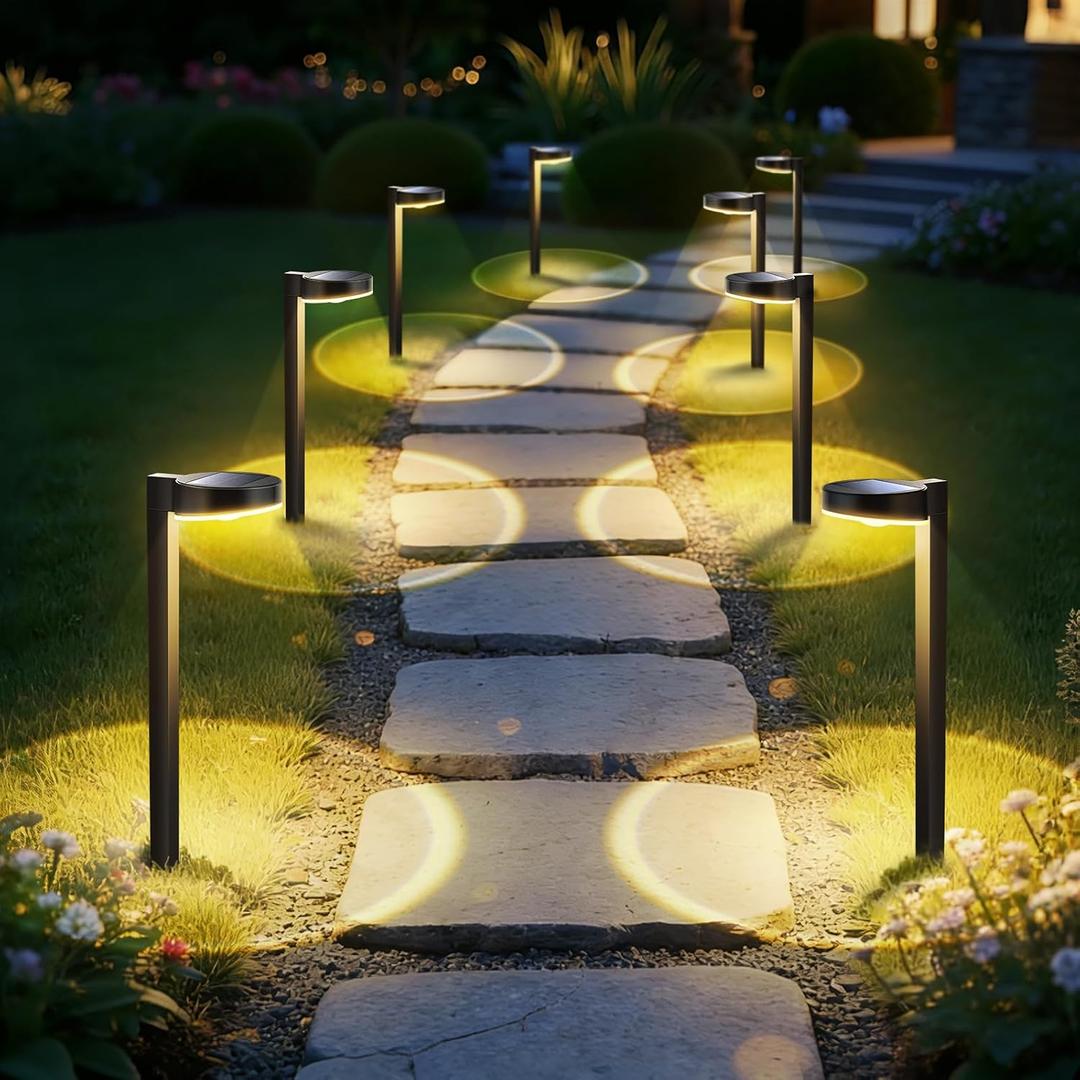 APONUO Solar Pathway Lights Outdoor, 3 Color Temperatures Selectable CCT, Focused Ground Spot Lens, Brighter Up to 12 Hrs IP65 Waterproof Path Lights for Walkway Driveway Yard Garden, Black, 8 Pack