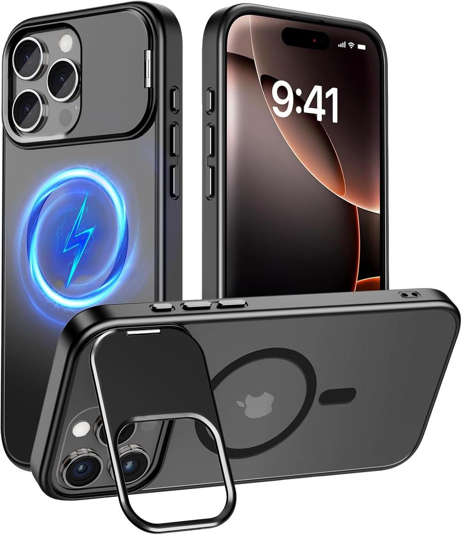 Innaght Magnetic for iPhone 16 Pro Case with Stand,Compatible with MagSafe,Rugged,Heavy Duty,Protective case Kickstand,[Built-in Invisible Stand],Black