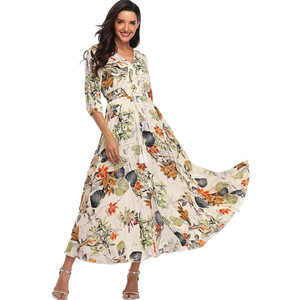 Summer Floral Print Maxi Dress Women Button Up Split Long Flowy Bohemian Beach Party Dresses XXL