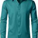 ZEROYAA Men's Wrinkle Free Long Sleeve Dress Shirt Business Casual Modern Slim Fit Button Down Shirts for Wedding and Office (Medium, Teal)