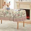 Horaldaily Floral Bordered French Tablecloth 6084 Inch Oval, Pink Birds Elegant Vintage Washable Seasonal Table Cover for Party Picnic Dinner Decor