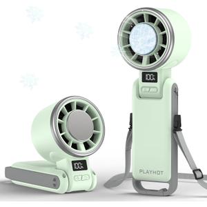 Upgraded Portable Handheld Fan with 60F Ice Cooling, Up tp 12Hrs Hand Held Portables Fans, 5 Speed 25550RPM Powerful Portable Fan Handheld, Hand/Neck/Desk Fan 3 IN 1(Green)
