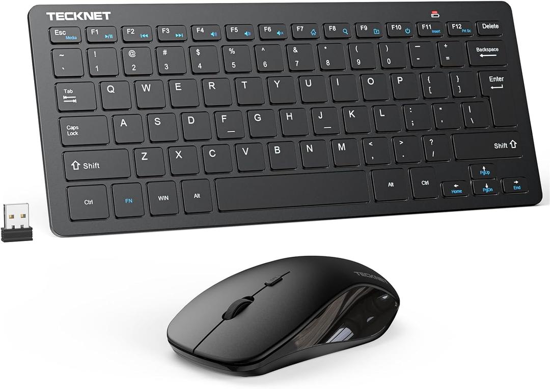 TECKNET Wireless Keyboard and Mouse Combo, Mini Cordless Computer Keyboard and Mouse Set 2.4GHz, Silent Adjustable 1600 DPI, Quiet Click, Lag-Free for Computer, Laptop, PC, Windows, Mac, Chrome OS, Black
