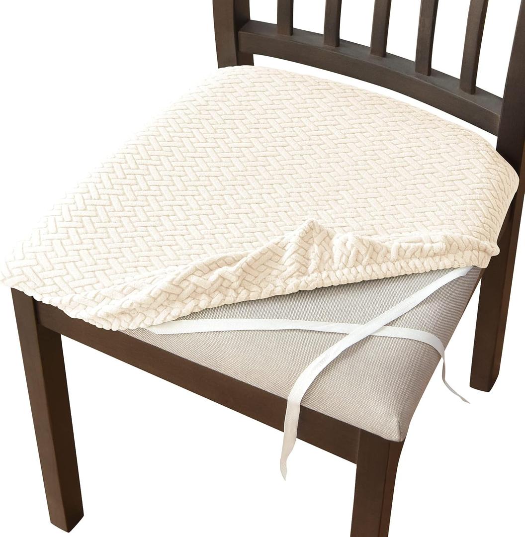 HAPPYDOG 4/6 Pack Chair Seat Covers for Dining Chairs, Stretch Dining Room Chair Seat Covers, Kitchen Chair Seat Covers Protectors (Beige, 6PCS)