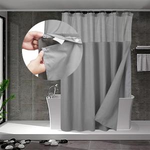 N&Y HOME Waffle Weave Shower Curtain with Snap-in Fabric Liner Set, 12 Hooks Included - Grey Shower Curtain Hotel Style, Water-Repellent & Washable, Mesh Top Window - 71x72, Gray