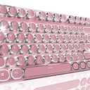 EWEADN TK950 Typewriter Keyboard Wireless Mechanical Keyboard, 104 Keys Aesthetic Typewriter Keyboards with White Backlit, Anti-Ghosting, Blue Switch Bluetooth/2.4GHz/Wired Keyboards-Pink