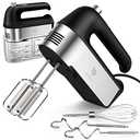 Hand Mixer Electric, 450W Kitchen Mixers with Scale Cup Storage Case, Turbo Boost/Self-Control Speed + 5 Speed + Eject Button + 5 Stainless Steel Accessories, For Easy Whipping Dough, Cream, Black